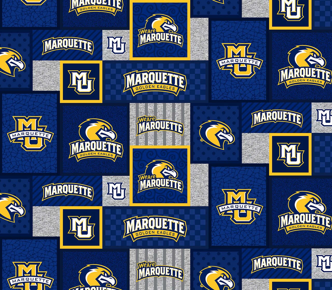 Sykel Enterprises-Marquette University Fleece Fabric-Marquette Golden Eagles College Patch Fleece Blanket Fabric-Sold by the yard